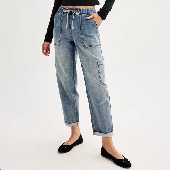 Juniors SO Utility Cargo Joggers Washed Blue Drawstring Small - Picture 1 of 6